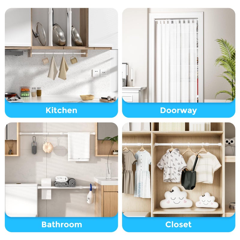 AIZESI 3pcs White Spring Tension Rond Short Curtain Rods Small Tension Rods 17 to 28 Inch Adjustable Curtain Rod Tension Extendable Spring Rod for Home Window Kitchen - Image 5